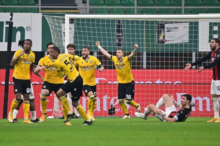 Brazilian defender Rodrigo Becao headed Udinese in front against AC Milan