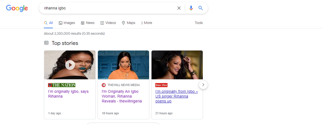 Fact Check: The widely circulated quote of Rihanna claiming to be Igbo is false (Google)