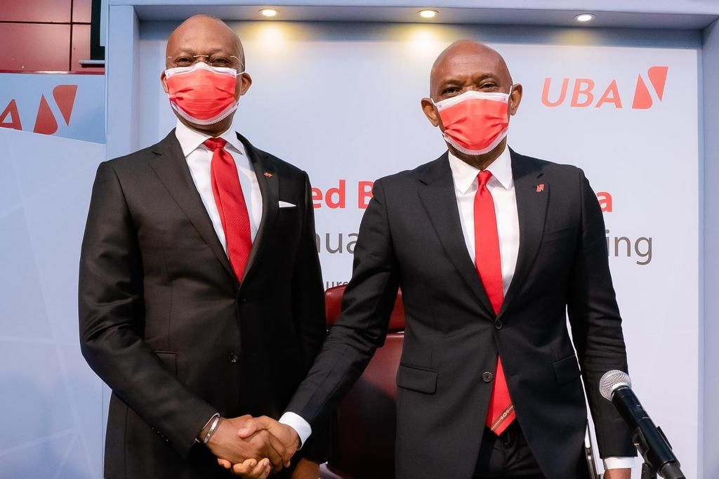 59th Annual General Meeting of UBA Plc 1: l-r: Group Managing Director/CEO, Mr. Kennedy Uzoka and Group Chairman, Mr. Tony Elumelu, at the 59th Annual General Meeting of United Bank for Africa(UBA) Plc, held in Lagos on Thursday.
