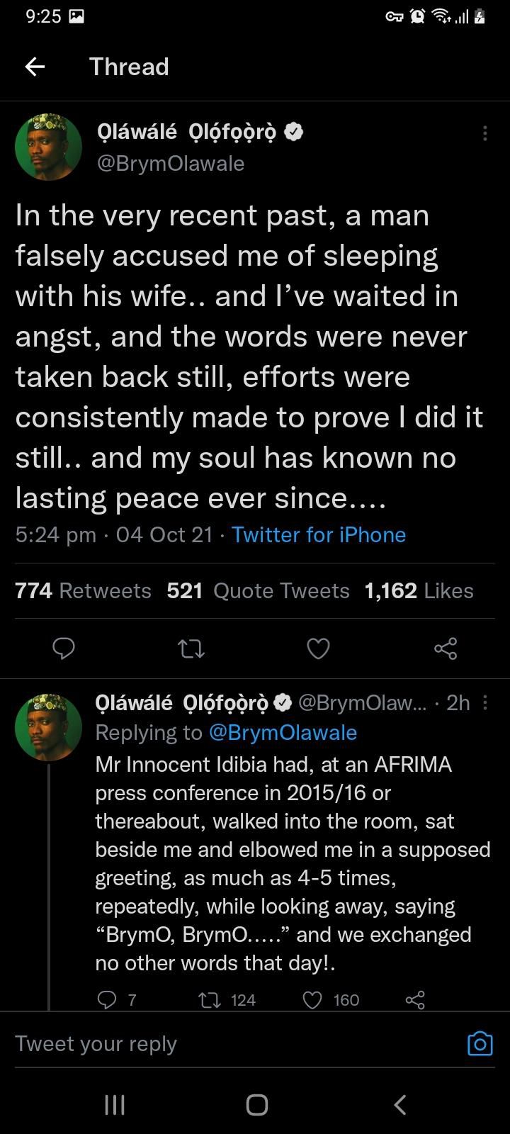 Brymo says he was accused of sleeping with Idibia's wife