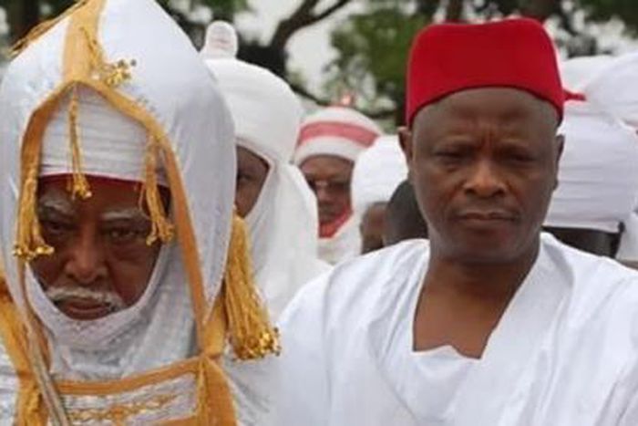 Former Kano State Governor, Senator Rabi'u Kwankwaso (Right) with his late father, Alhaji Musa Sale-Kwankwaso (Nigerian voice)