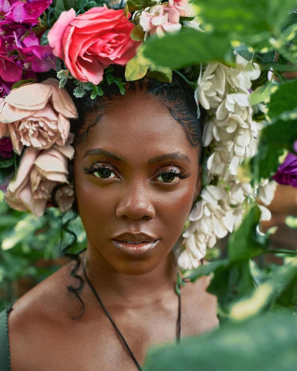 Tiwa Savage wearing a flower crown {Instagram/tiwasavage}