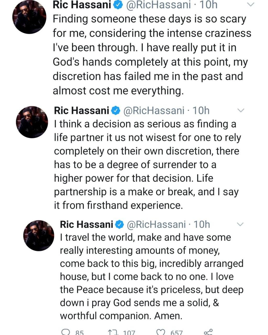 The music star says despite being financially comfortable, he still wants a life partner