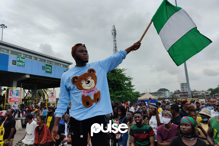 #EndSARS protesters at the Lekki Toll Gate, Lagos