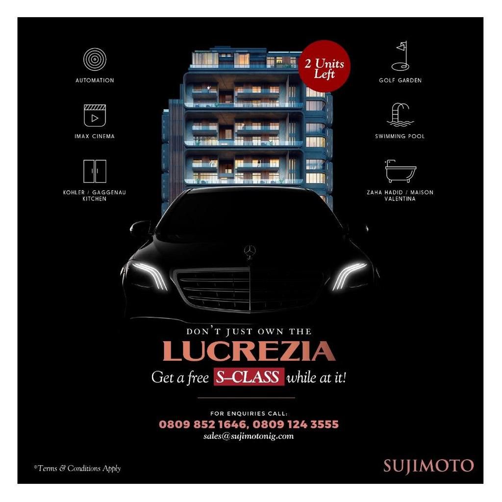 Get a free brand new S-Class when you own a unit of Africa's best condominumum - LucreziaBySujimoto
