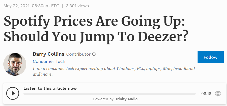 Forbes weighs in on Spotify vs. Deezer. (Forbes)