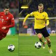 Bayern Munich's Poland striker Robert Lewandowski (L) goes head-to-head with Dortmund's Norway star Erling Braut Haaland on Saturday