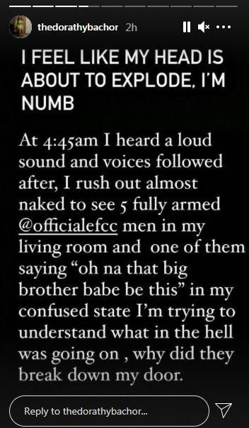 Reality TV star Dorathy Bachor narrates how EFCC stormed her home [Instagram/DorathyBachor]