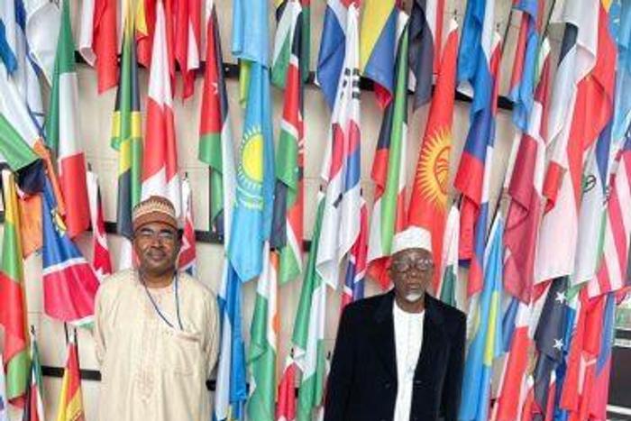 Chairman, NDLEA, retired, Brig. Gen. Buba Marwa with the Minister of Police Affairs, Muhammad Dingyadi, at the ongoing conference by the United Nations Commission on Crime Prevention and Criminal Justice in Vienna, Austria. [NAN]