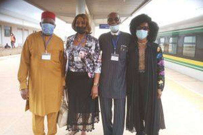 From left,  the former Secretary and Radio Adviser of the Nigerian Railway Corporation, Mr Uduma Uduma; Dr Ngozi Nwosu, a former Medical Director of NRC; the indigenous pioneer Managing Director of the Nigerian Railway Corporation (NRC), Mr Nathaniel O...