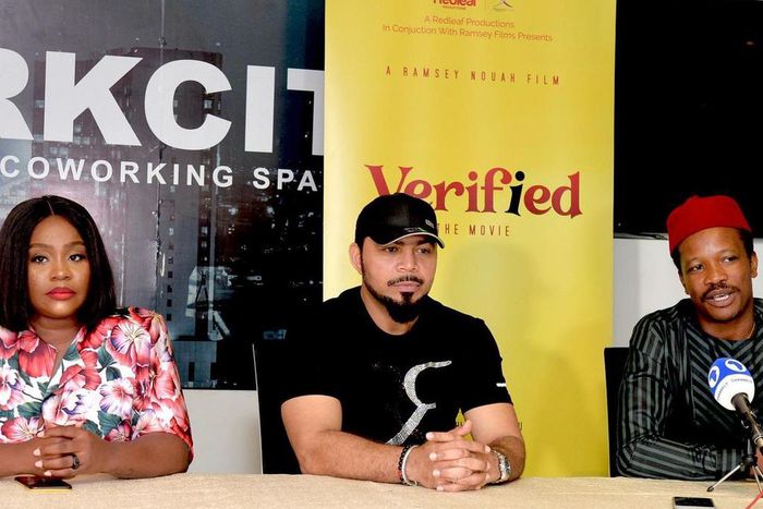 Nonso Kalango, Ramsey Nouah and Chris Odeh at the press conference for 'Verified' movie