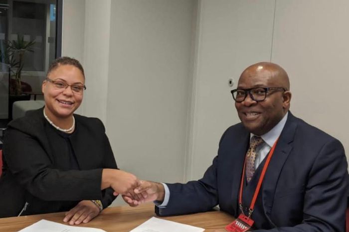 Director of Communication, United Kingdom Ministry of Justice, Dr Andrea Charles-Fidelis and president, Jose Foundation, Dr Martins Abhulimhen after signing a Memorandum of Understanding (MoU) to fight Gender Based Violence (GBV) in London
