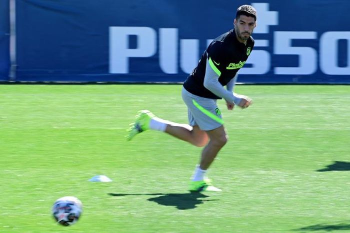 In a drought: Luis Suarez trained Tuesday ahead of Atletico Madrid's Champions League visit to Chelsea