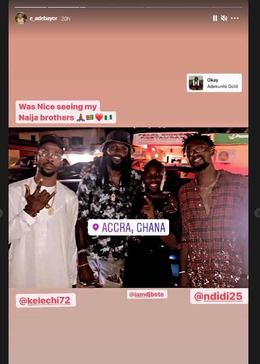 Kelechi Iheanacho, Emmanuel Adebayor and Wilfred Ndidi (Instagram)