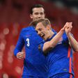 England midfielder James Ward-Prowse (R) celebrates scoring against San Marino