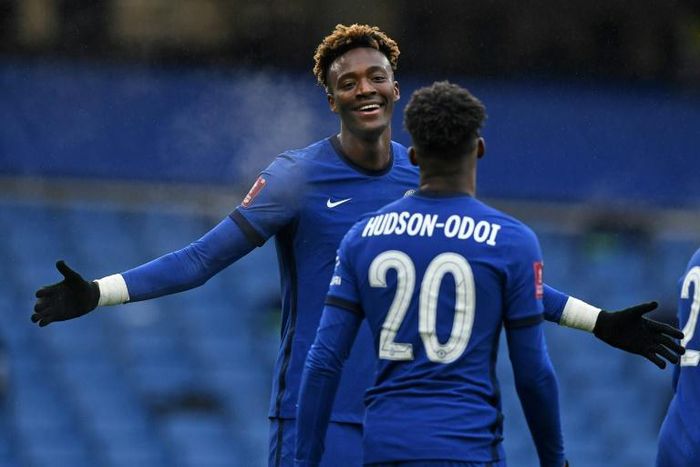 Chelsea striker Tammy Abraham celebrates scoring against Luton