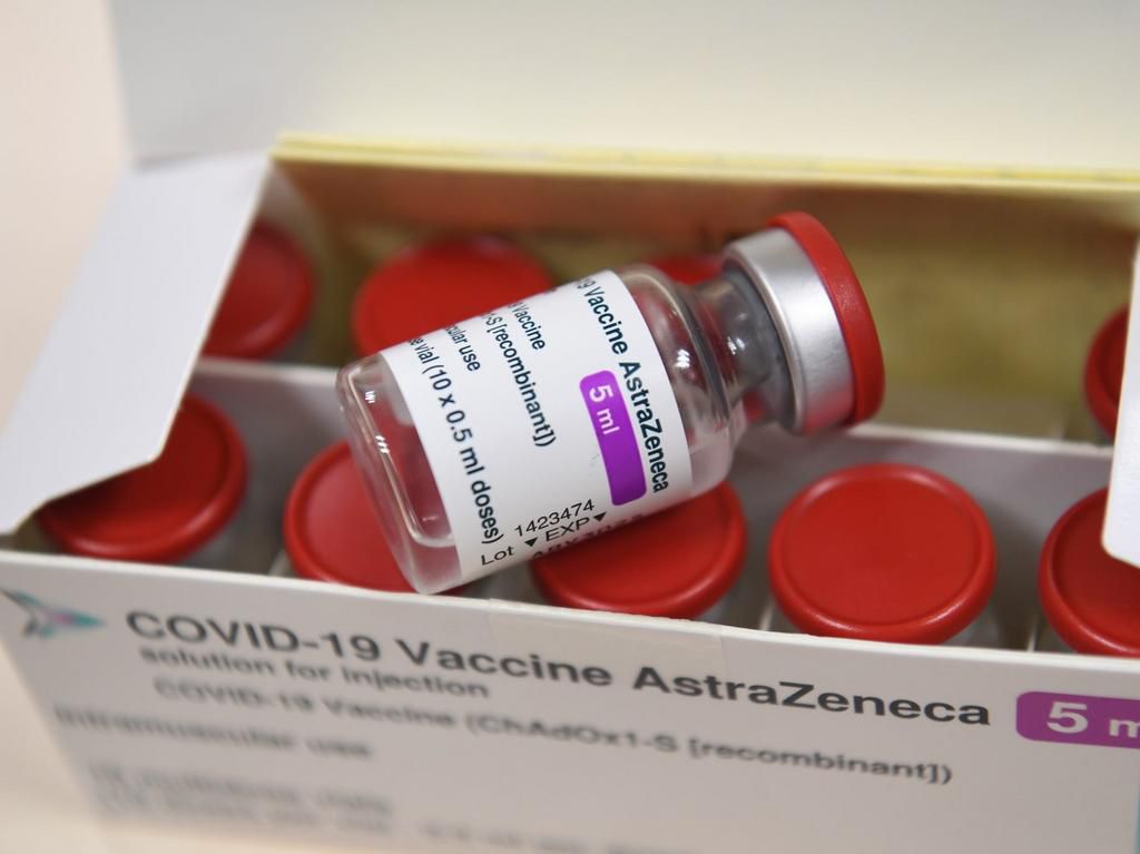 A box containing vials of the AstraZeneca COVID-19 vaccine on the start of a vaccination campaign for health workers in  France on February 6.