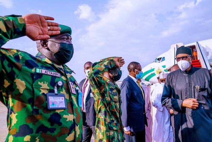 President Muhammadu Buhari returns to Nigeria after medical trip to London. [Presidency]