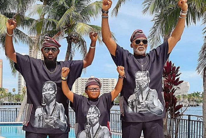 AY Makun, Osita Iheme and Richard Mofe-Damijo in 'Christmas In Miami' [Instagram/ositaiheme]