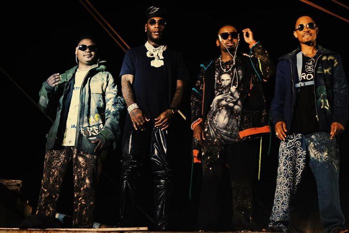 L-R: Nelson Tivane, Burna Boy, DJ Tarico and Preck on the set of 'a video shoot for Yaba Buluku (Remix).' (Instagram/DJTarico)