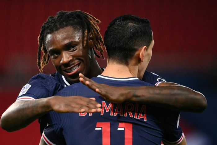 Angel Di Maria (R) Moise Kean scored the goals in Paris Saint-Germain's 3-0 win over Rennes