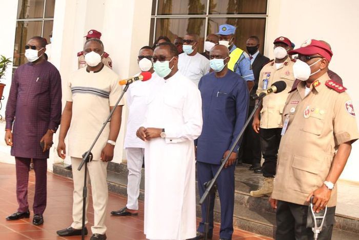 Delta Gov Okowa with Corps Marshal of the Federal Road Safety Corps (FRSC) Boboye Oyeyemi (Delta State press corps)