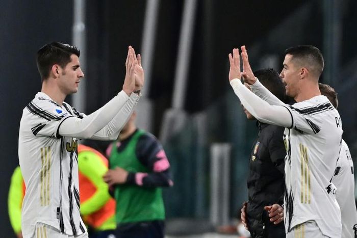 Alvaro Morata (L) and  Cristiano Ronaldo are up front for Juventus against Porto in Turin