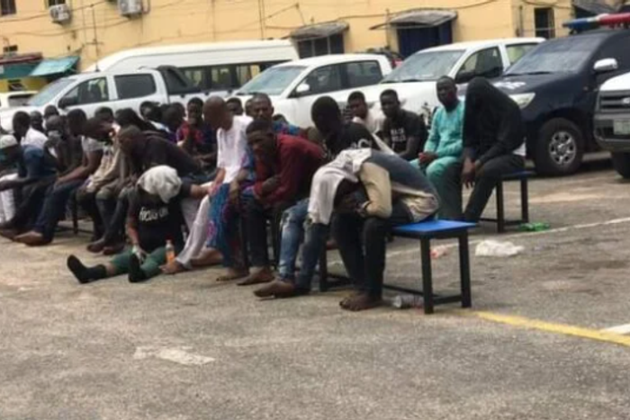 Police parade 49 youths arrested at Yoruba Nation rally in Lagos. (TheCable)