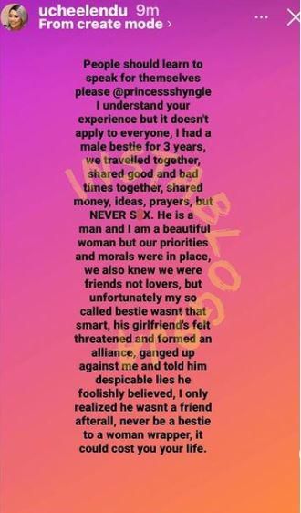 Uche Elendu says she lost her best friend to his jealous girlfriend [AmbUcheElendu]