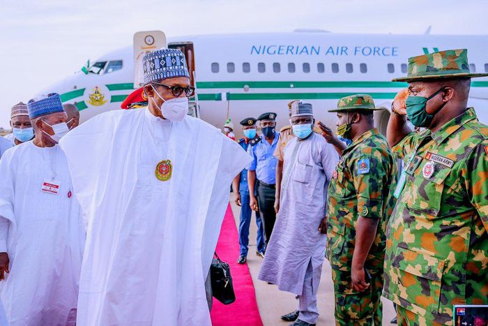 President Muhammadu Buhari arrives Daura, Katsina State for 7-day visit.  (Bayo Omoboriowo)