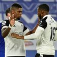 Fulham's Ivan Cavaleiro (L) celebrates with Ademola Lookman