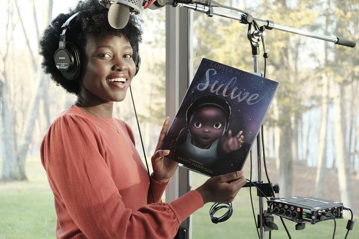 Lupita Nyong'O recording the audiobook for 'Sulwe' [Popsugar]