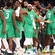 The Nigeria Men's National Team celebrates after the game on July 10, 2021 at Michelob ULTRA Arena in Las Vegas, Nevada. [Photo: AFP]