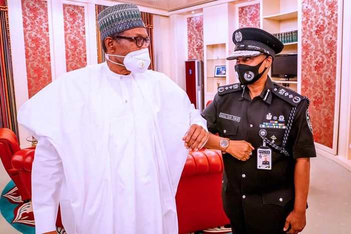President Muhammadu Buhari with the Inspector-General of Police, Usman Baba Alkali [Presidency]