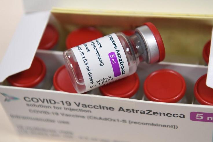 A box containing vials of the AstraZeneca COVID-19 vaccine on the start of a vaccination campaign for health workers in  France on February 6.