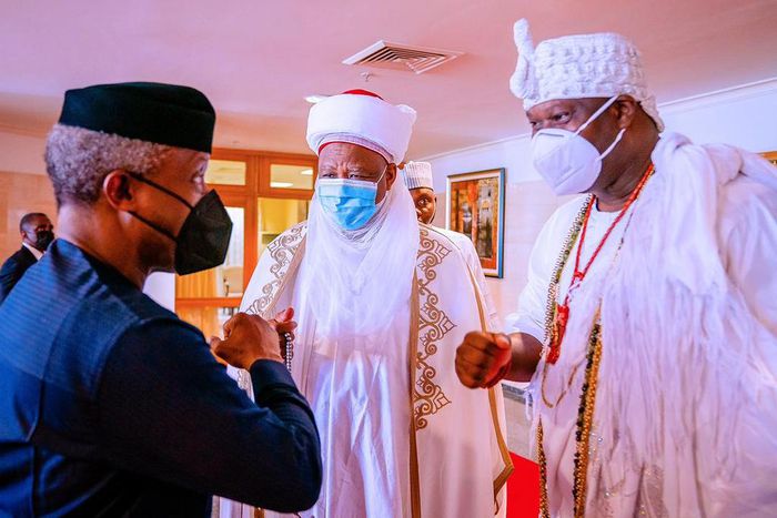 Vice President Yemi Osinbajo, Ooni of Ife, Oba Enitan Ogunwusi and Sultan of Sokoto Sa'ad Abubakar III.