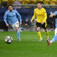 Manchester City midfielder Riyad Mahrez converts the second-half penalty against Dortmund