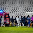 An ambulance prepares to take Porto's Nanu to hospital after colliding with Belenenses' Russian goalkeeper Stanislav Kritsyuk