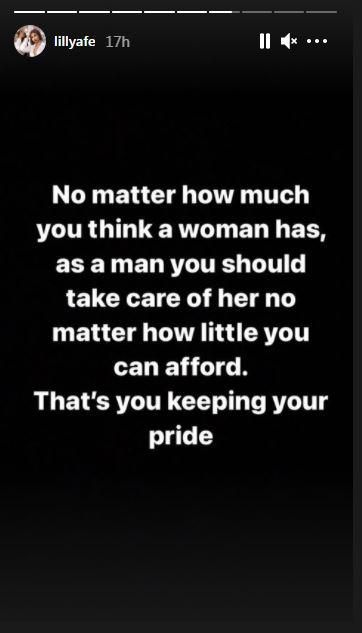 Afegbai says every man should be able to take care of his partner. [Instagram/LilianAfegbai]