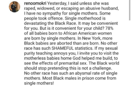 Human right activist says “most black males in prison come from single mothers”