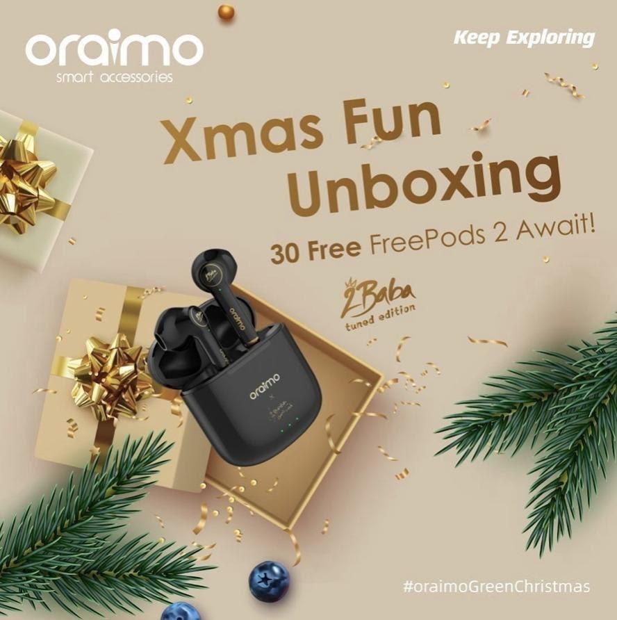 Get your Christmas groove on with one free unit of the Oraimo 2baba Edition Freepods2