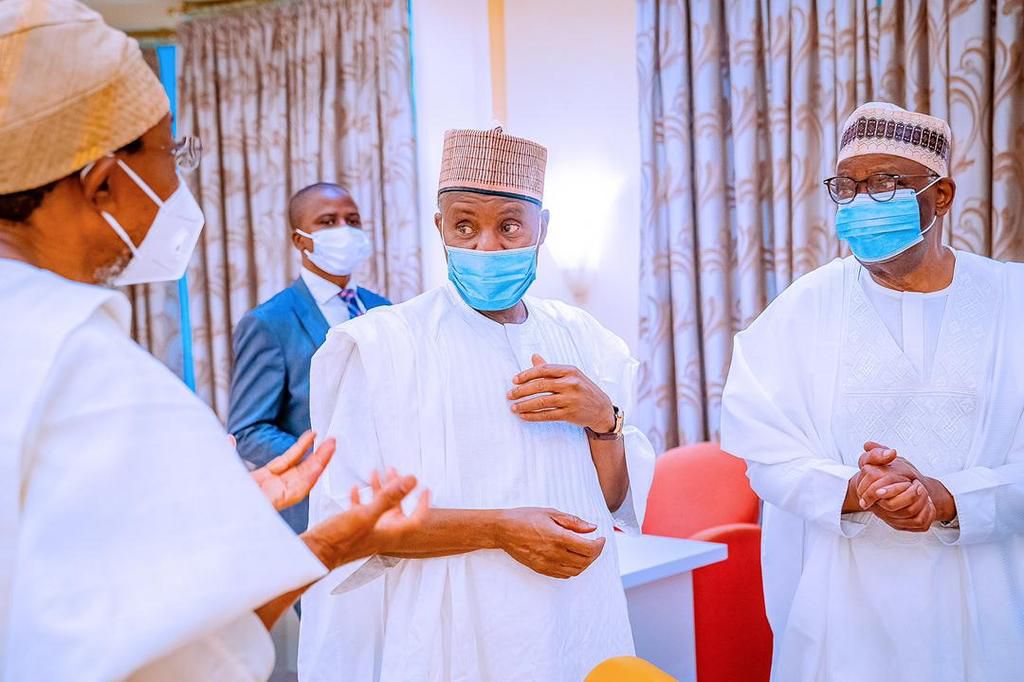 Ministers and top ranking govt officials at the security meeting convened by President Buhari on April 30, 2021 (Tolani Alli)