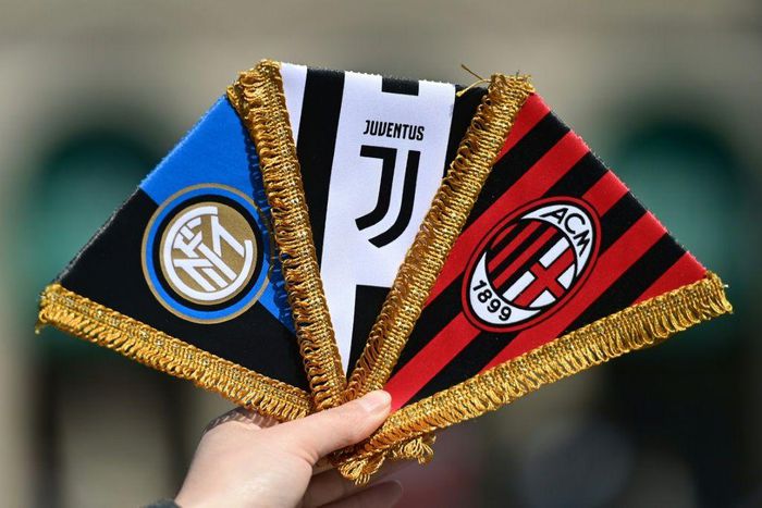 The crests of the three Italian teams among the 12 European Super League founders