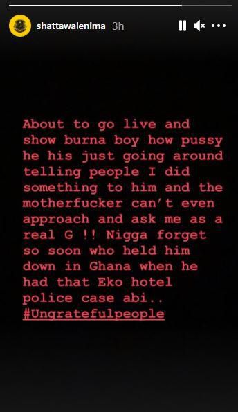 Shatta Wale drags Burna Boy on Instagram [Instagram/ShattaWale]