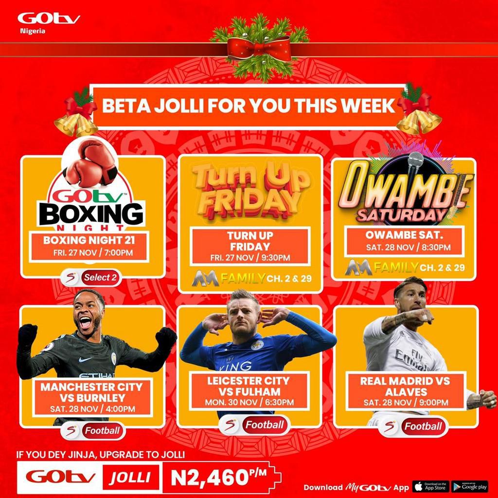 Watch the premiere of Jollof With Me this Sunday, plus top Premier League, La Liga matches, GOtv Boxing Night 21 on GOtv