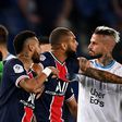 Ready for a rematch: Neymar (left) and Marseille's Spanish defender Alvaro (right) had to be separated in a bad tempered match in September