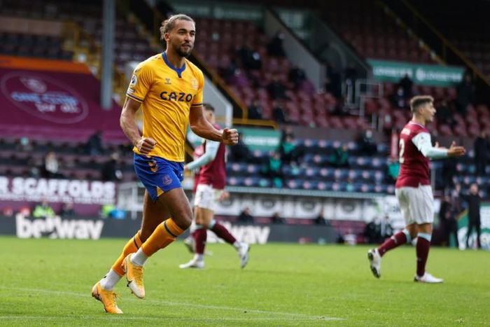 Everton forward Dominic Calvert-Lewin celebrates his equaliser at Burnley