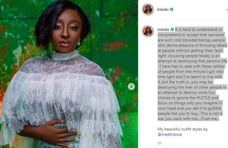 The movie star threatens fire and brimestone over the allegation. [Instagram/IniEdo]