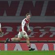 Arsenal midfielder Emile Smith-Rowe (R) celebrates scoring against Newcastle