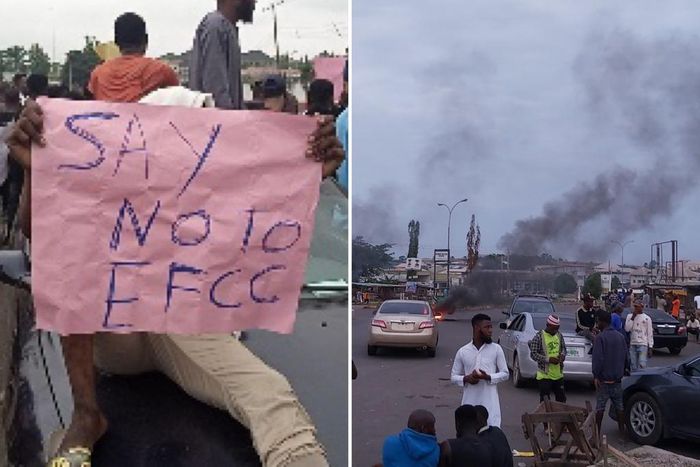Osogbo youths protest arrest of suspected 'Yahoo Boys' by EFCC. [mojidelano]